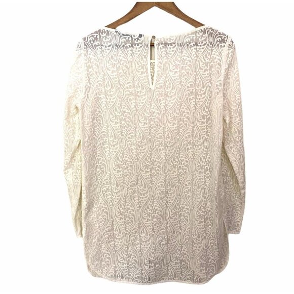 Zara Woman Women's Cream Damask Lace Sheer Keyhole 3/4 Sleeve Blouse Size Medium - Picture 7 of 7